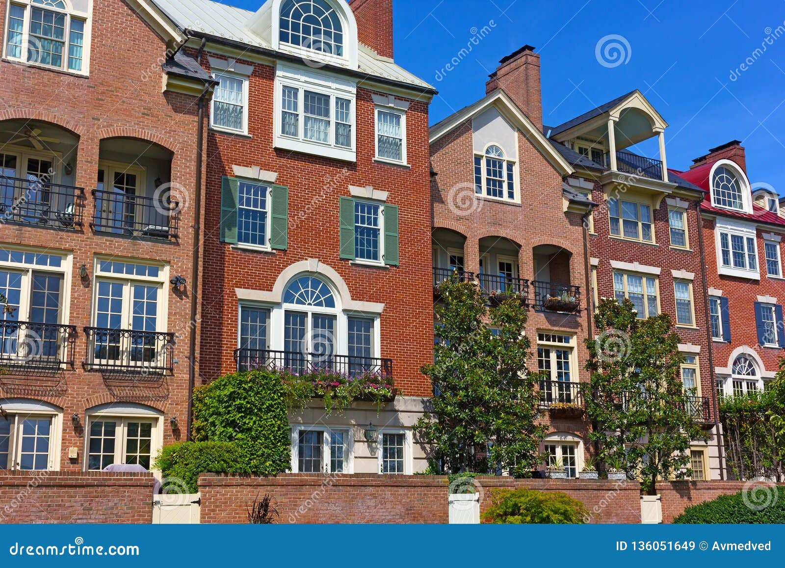 modern townhouses at old town alexandria waterfront in virginia, usa.