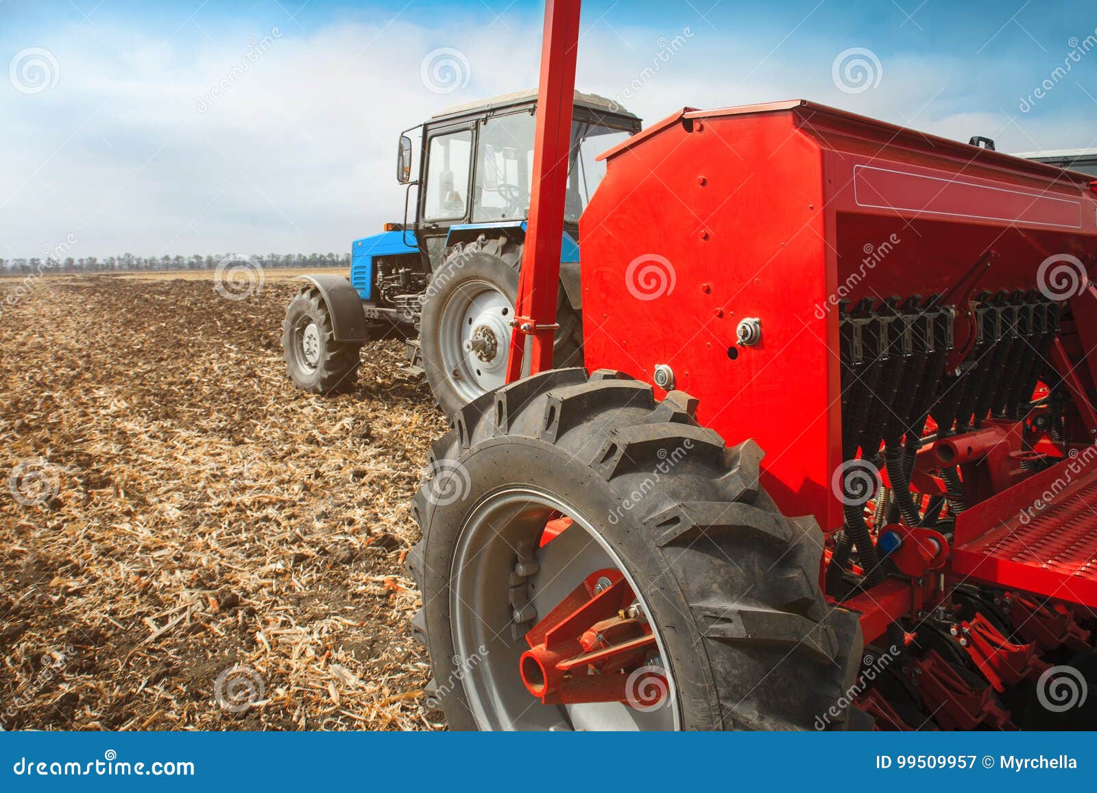 Modern Tractor with Sowing Complex on the Field. Stock Image Image of nature, countryside