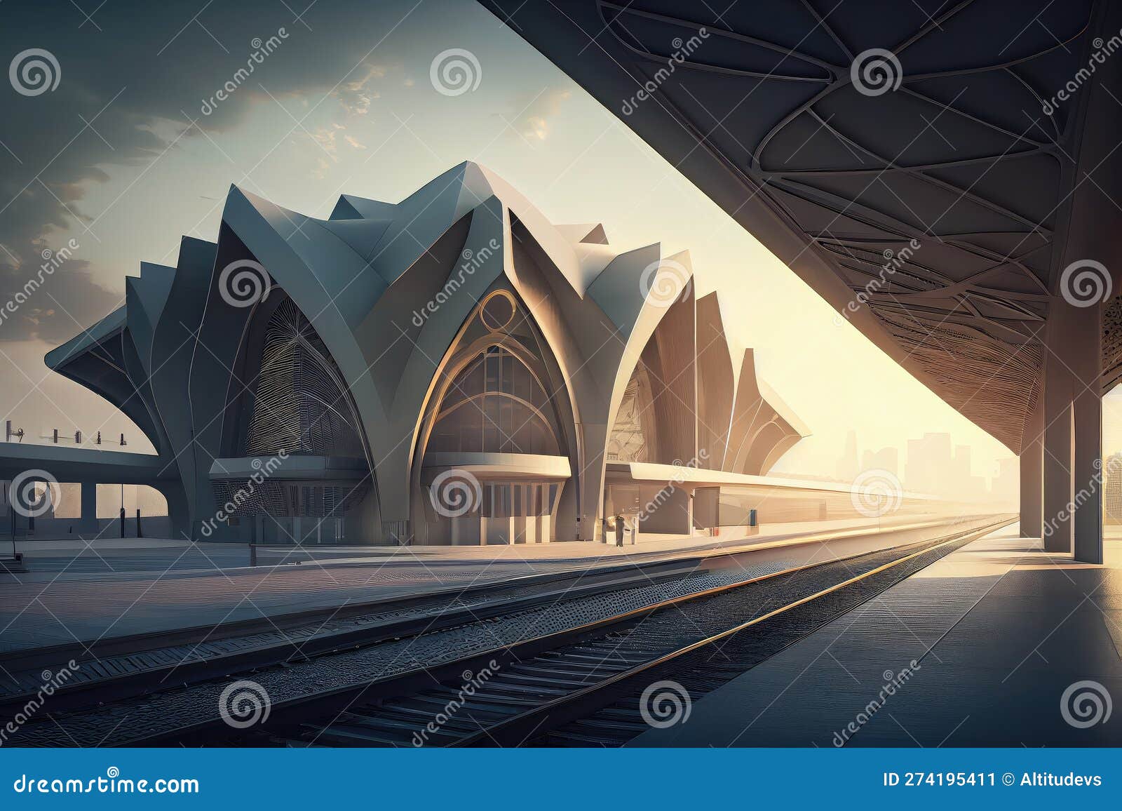 Modern Train Station, with Sleek and Minimalist Design Elements, that