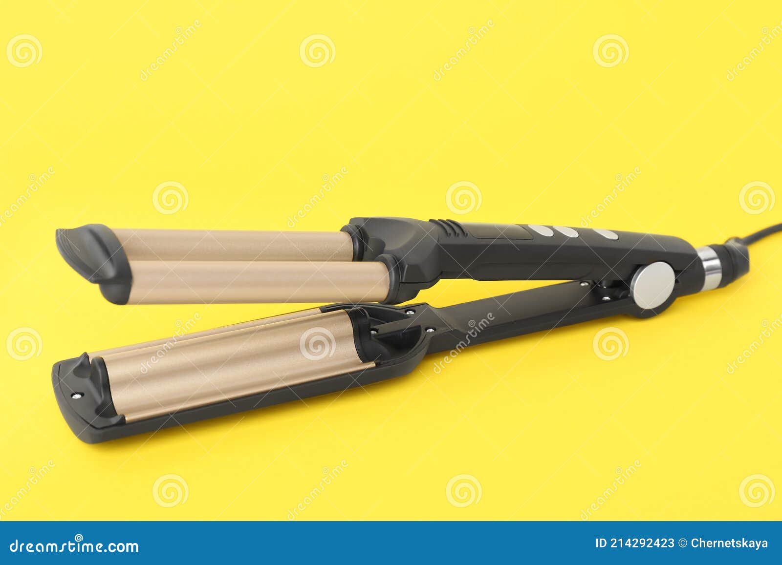 Modern Triple Curling Iron on Yellow Background Stock Image Image of