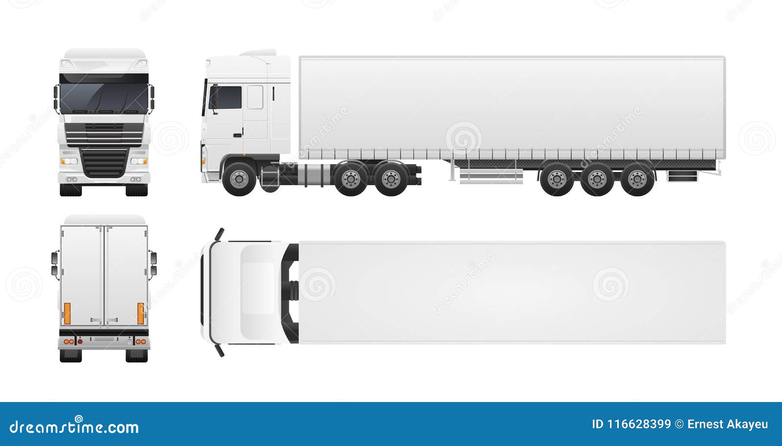 modern truck or lorry  on white background. front, back, top and side views. commercial road vehicle, automobile