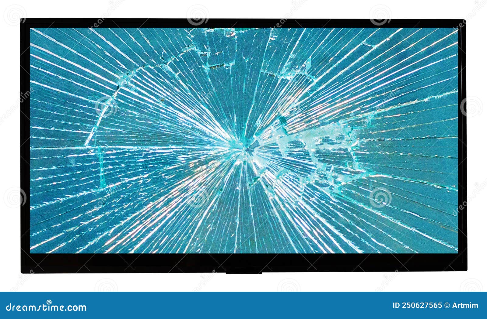 Modern TV with Broken Screen Isolated on White Background Stock Image