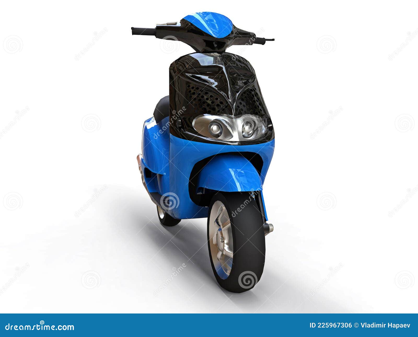 Modern Urban Black and Blue Moped on a White Background. 3d