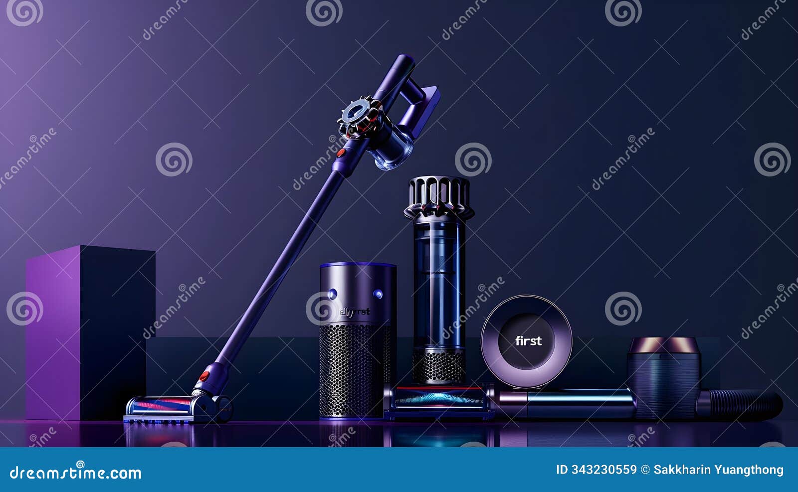 modern vacuum cleaner and accessories display generative ai