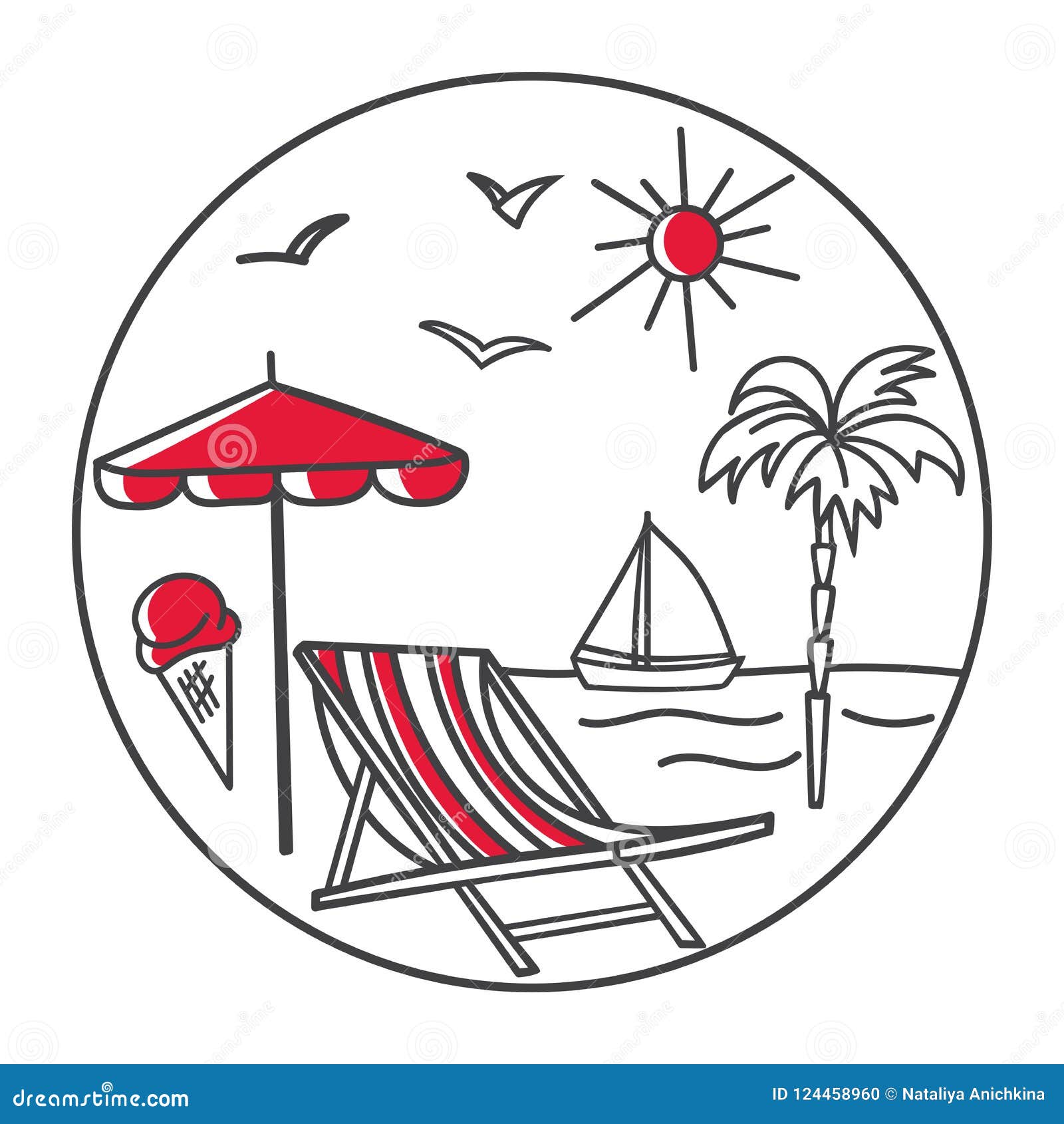 Modern Vector Illustration in the Circle Frame with Summer Symbols of ...