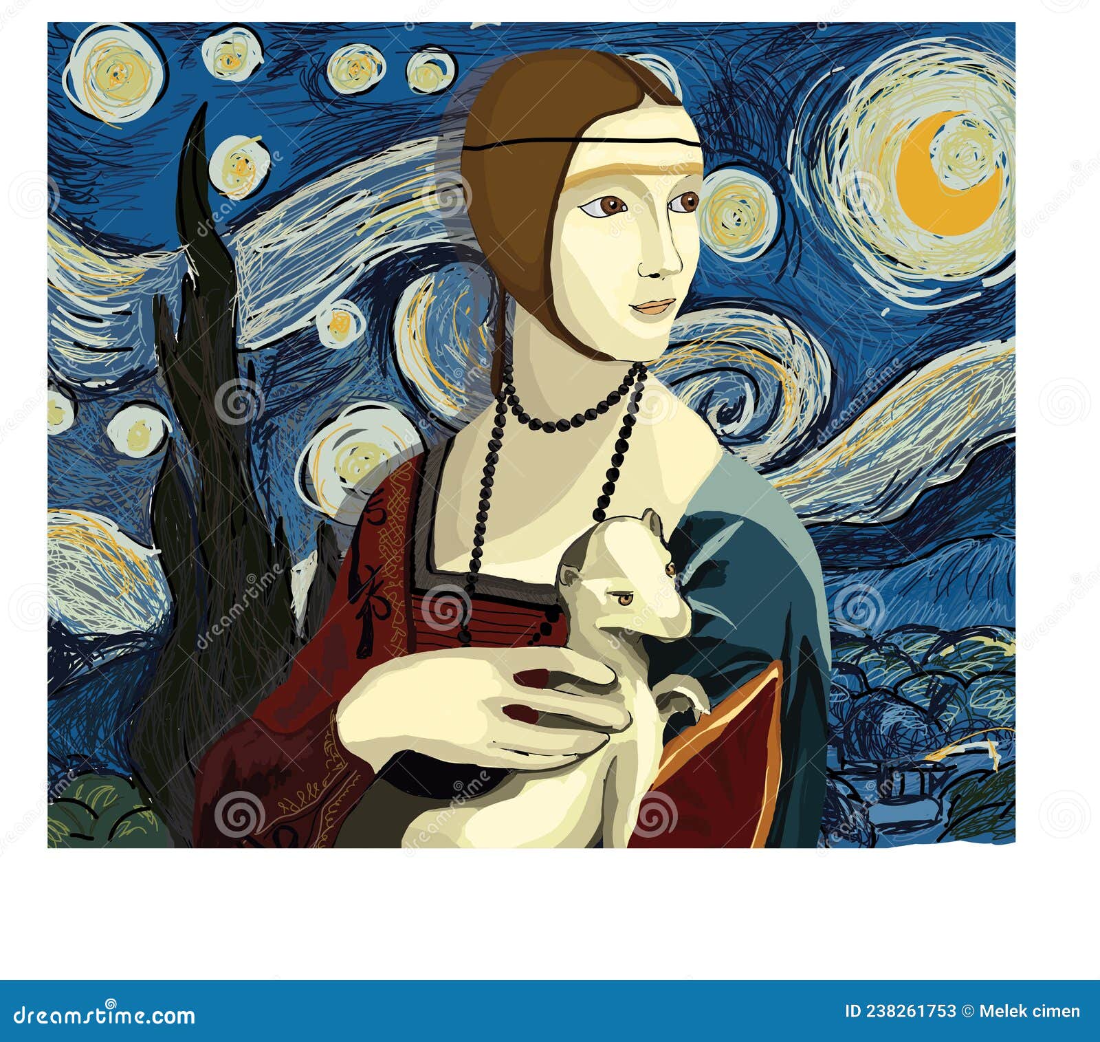 Modern Vector Illustration. Lady with an Ermine by Leonardo Da Vinci