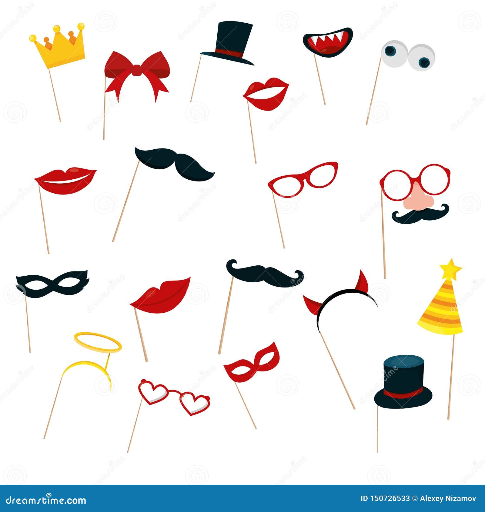 Modern Vector Illustration of Photo Booth Props. Photobooth Accessories for Party, Birthday, Wedding, Carnival Isolated on White Stock Vector - Illustration of cylinder, icon: 150726533 Modern Vector Illustration Of Photo Booth Props. Photobooth Accessories For Party, Birthday, Wedding, Carnival Isolated On White Stock Vector - Illustration Of Cylinder, Icon: 150726533