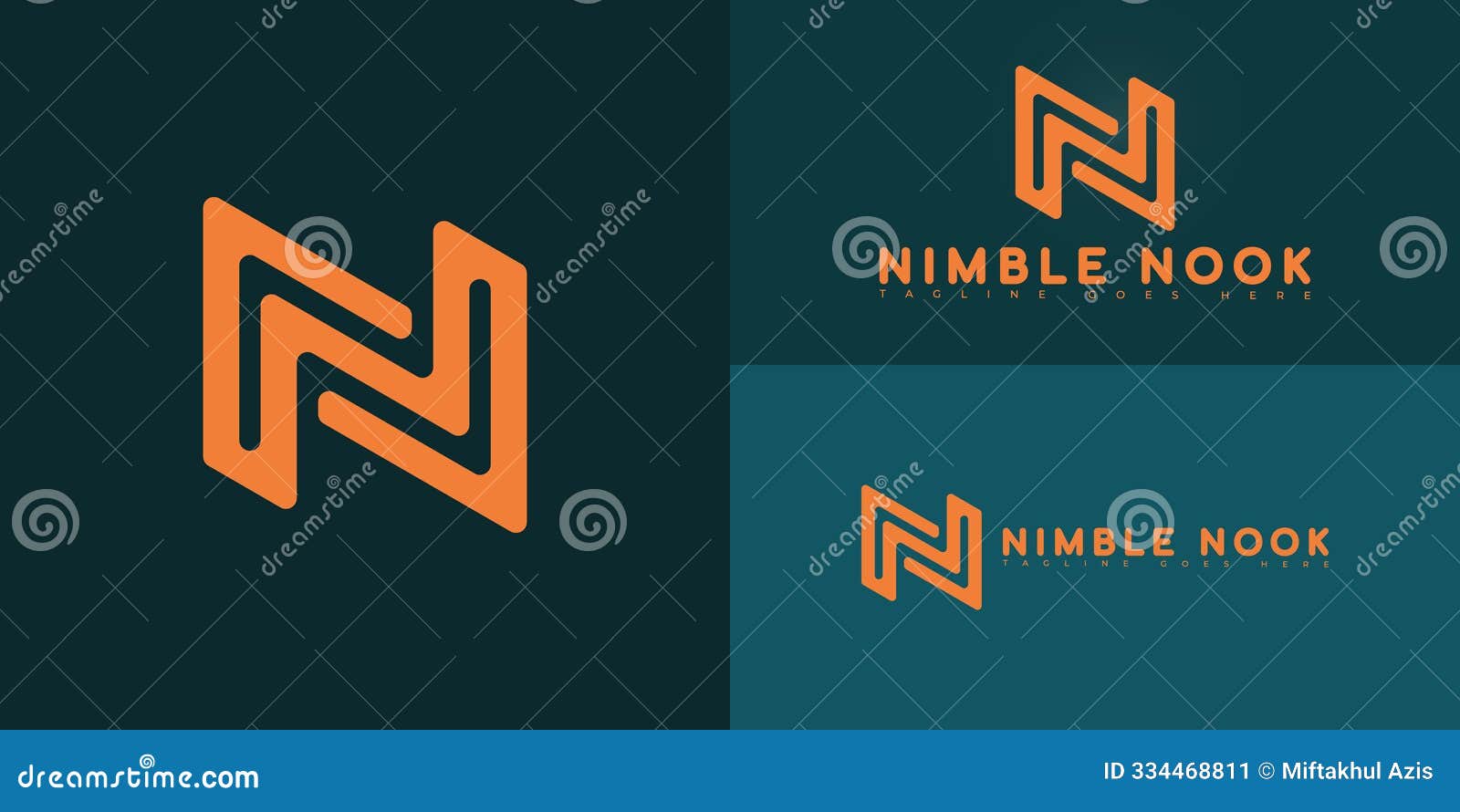 modern  initial letter n or nn logo in orange color  on multiple background colors.
