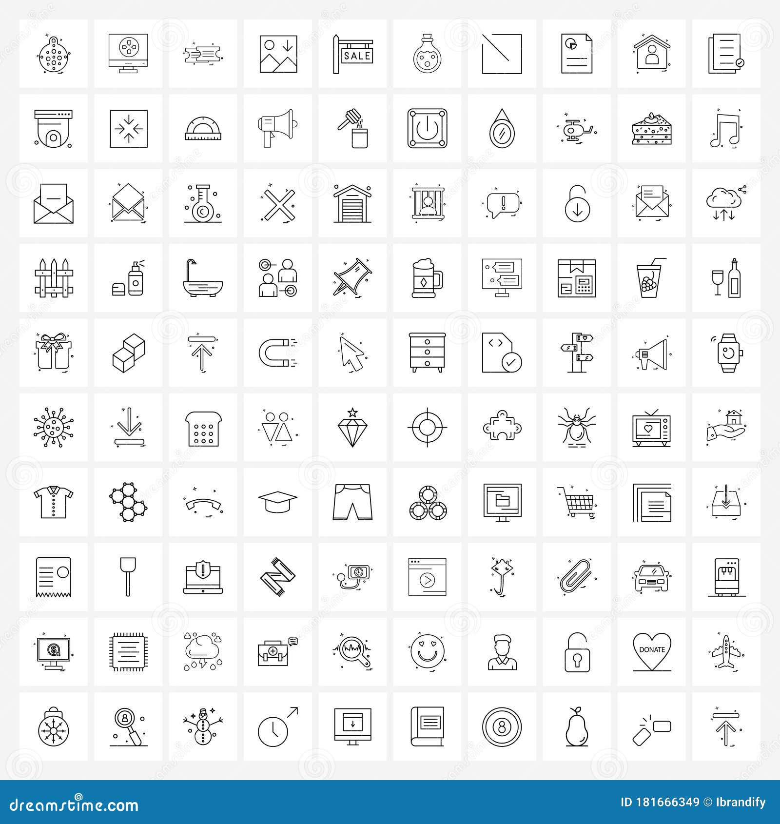 modern  line  of 100 simple line icons of arrow down, photo, imac, gallery, tickets
