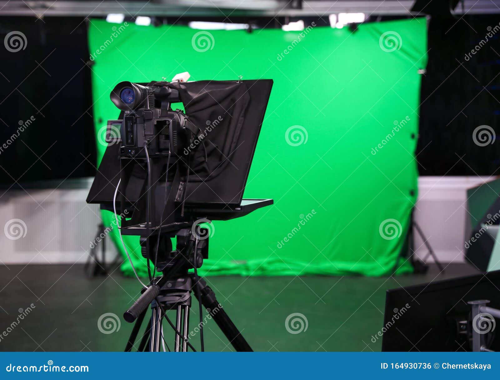 Modern Video Recording Studio with Equipment, Focus on Camera Stock