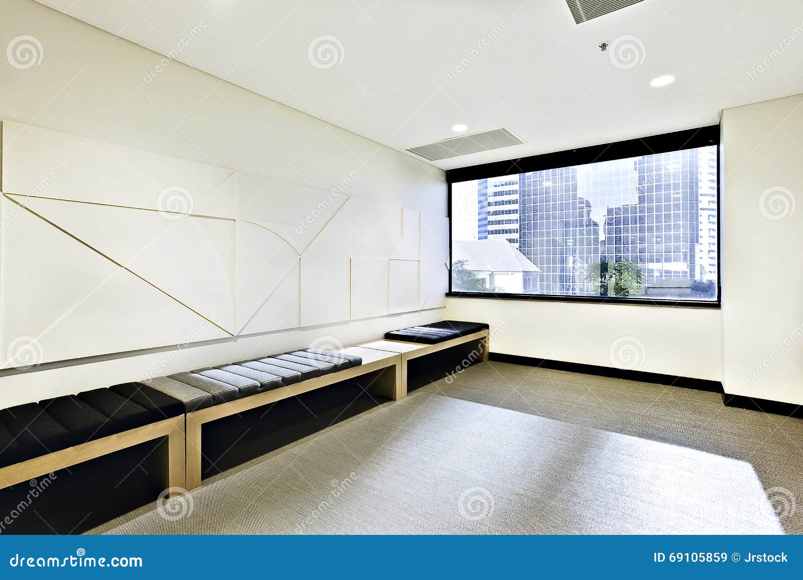 Modern Waiting Room With Space And Cushion Benches Stock Image Image Of Clean
