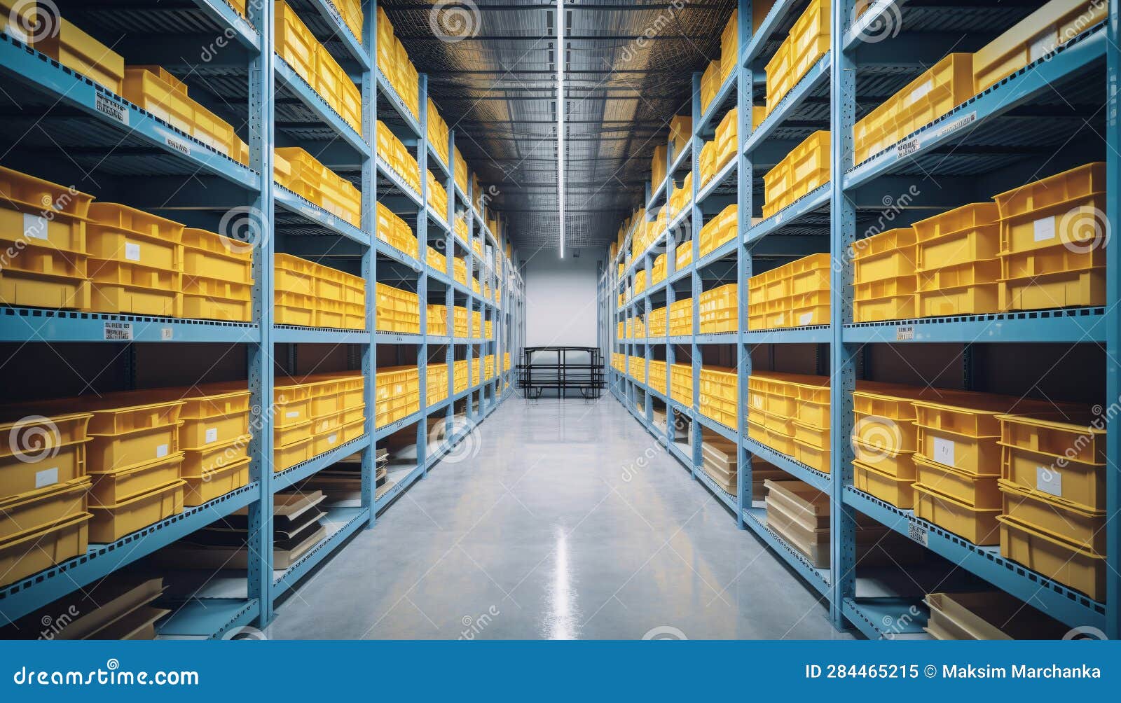 Modern Warehouse with Racks, Boxes and Containers, AI Generated Stock