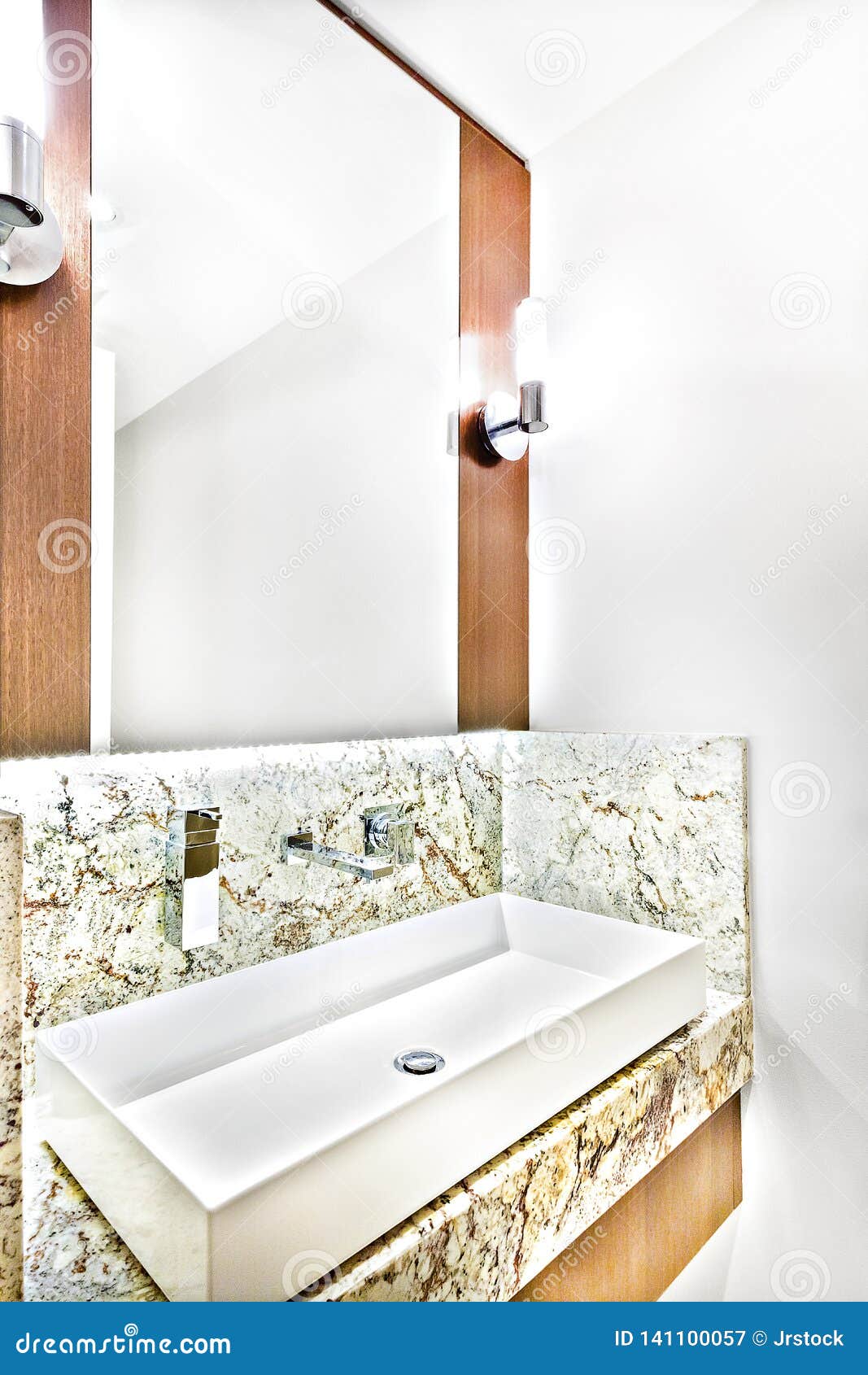 Modern Wash Area With Ceramics And Mirror Stock Image
