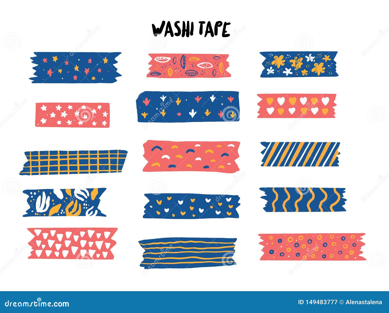 Modern Washi Tape Set with Different Patterns. Scrapbooking Collection