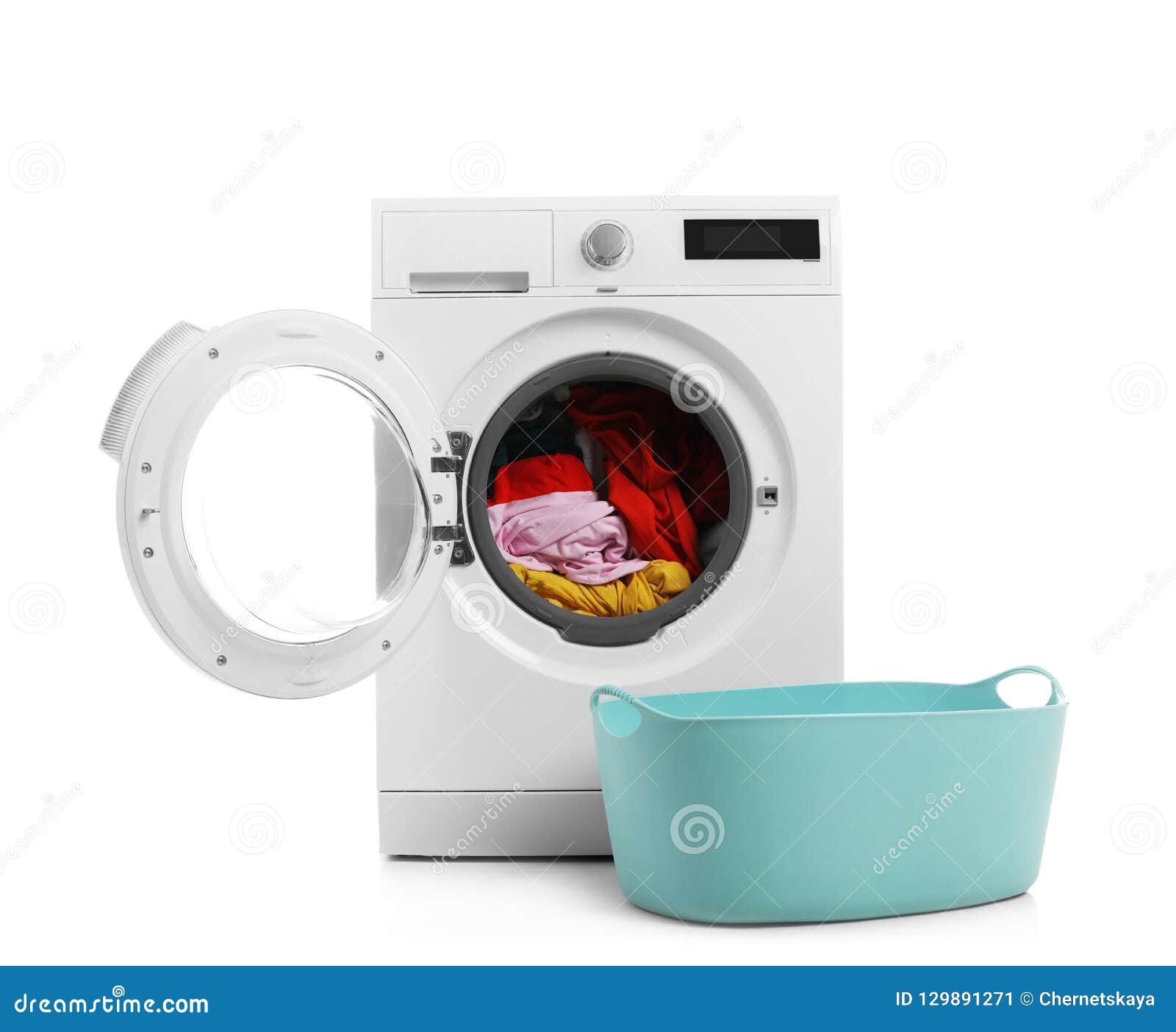 Modern Washing Machine with Laundry and Basket Stock Image - Image of ...