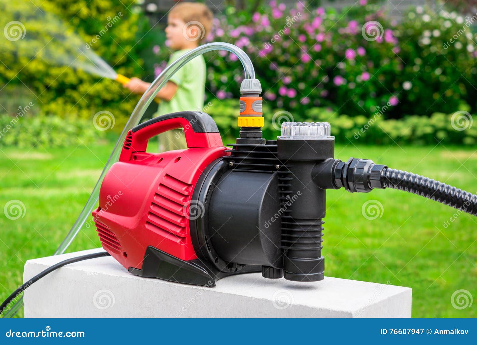 Modern Water Pump in Garden on Hot Summer Day Stock Image Image of