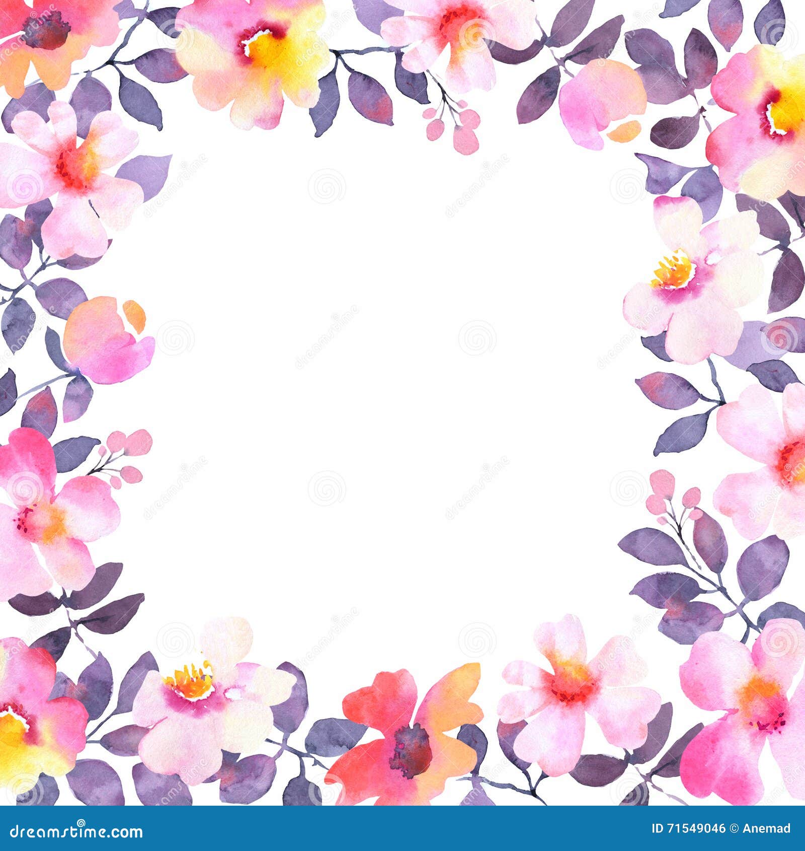 Modern Watercolor Flower Wreath Stock Illustration - Illustration of