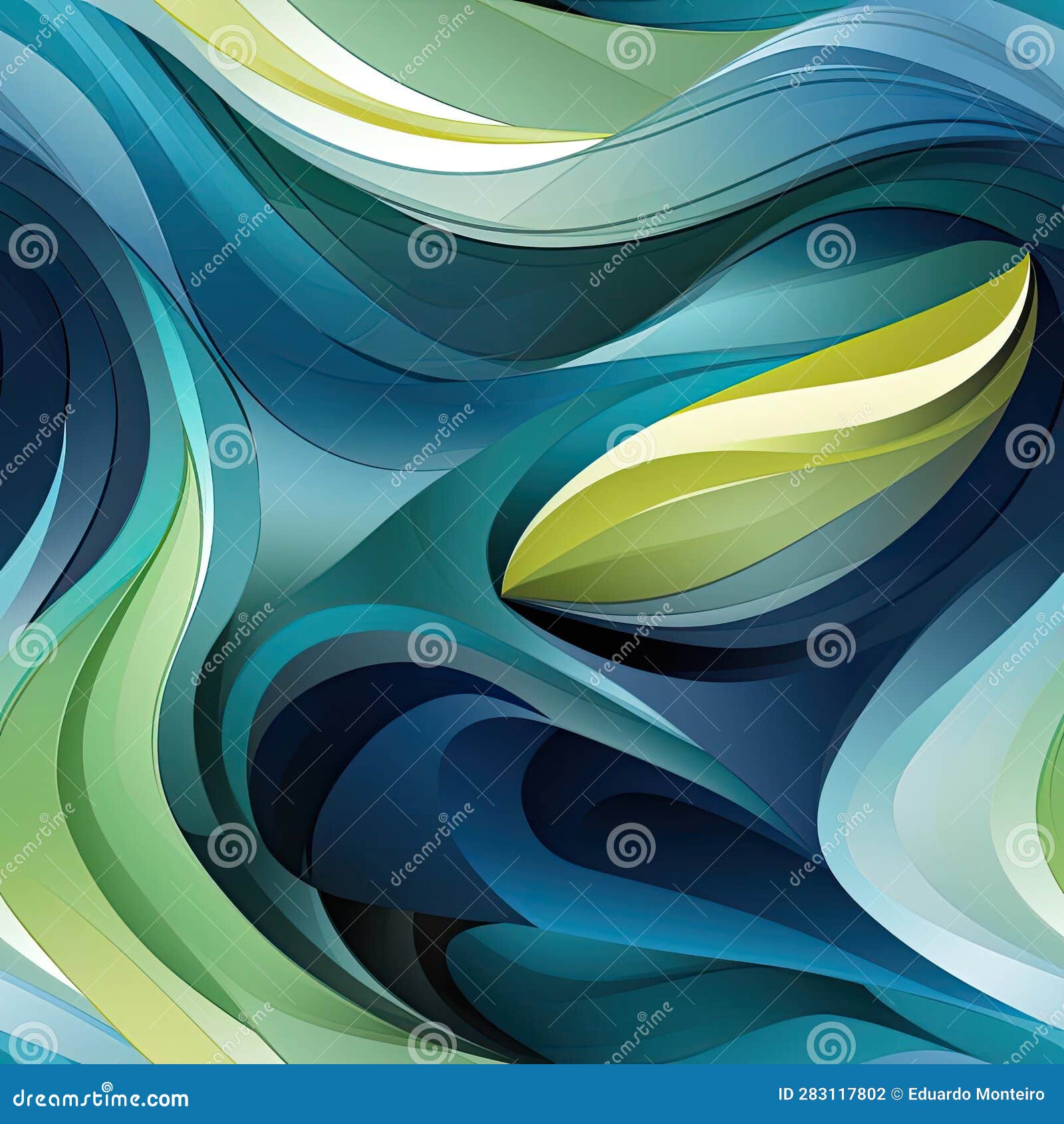 Modern Wave Wallpaper with Blue and Green Lines in Fluid Forms (tiled