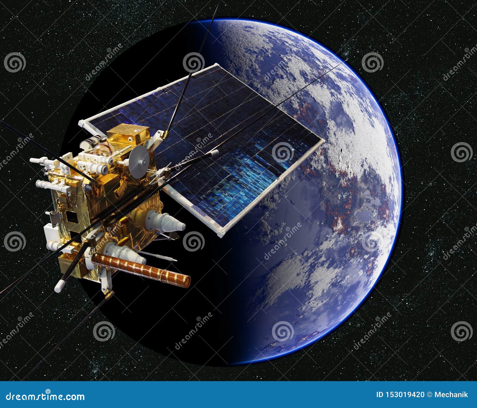 modern weather scientific satellite at the earth orbit