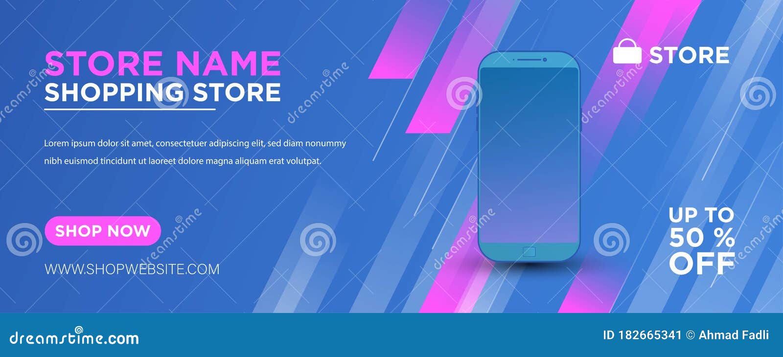 Modern Web Banner with Blue Background. Shoping Store. Editorial Photo