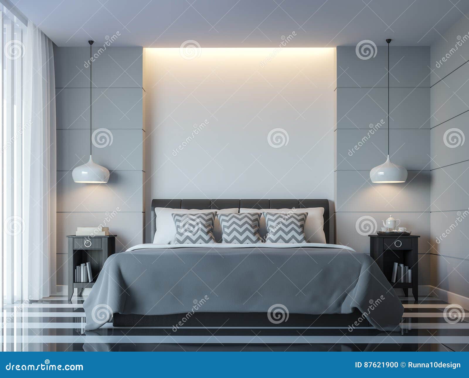 Modern White Bedroom Minimal Style 3d Rendering Image Stock