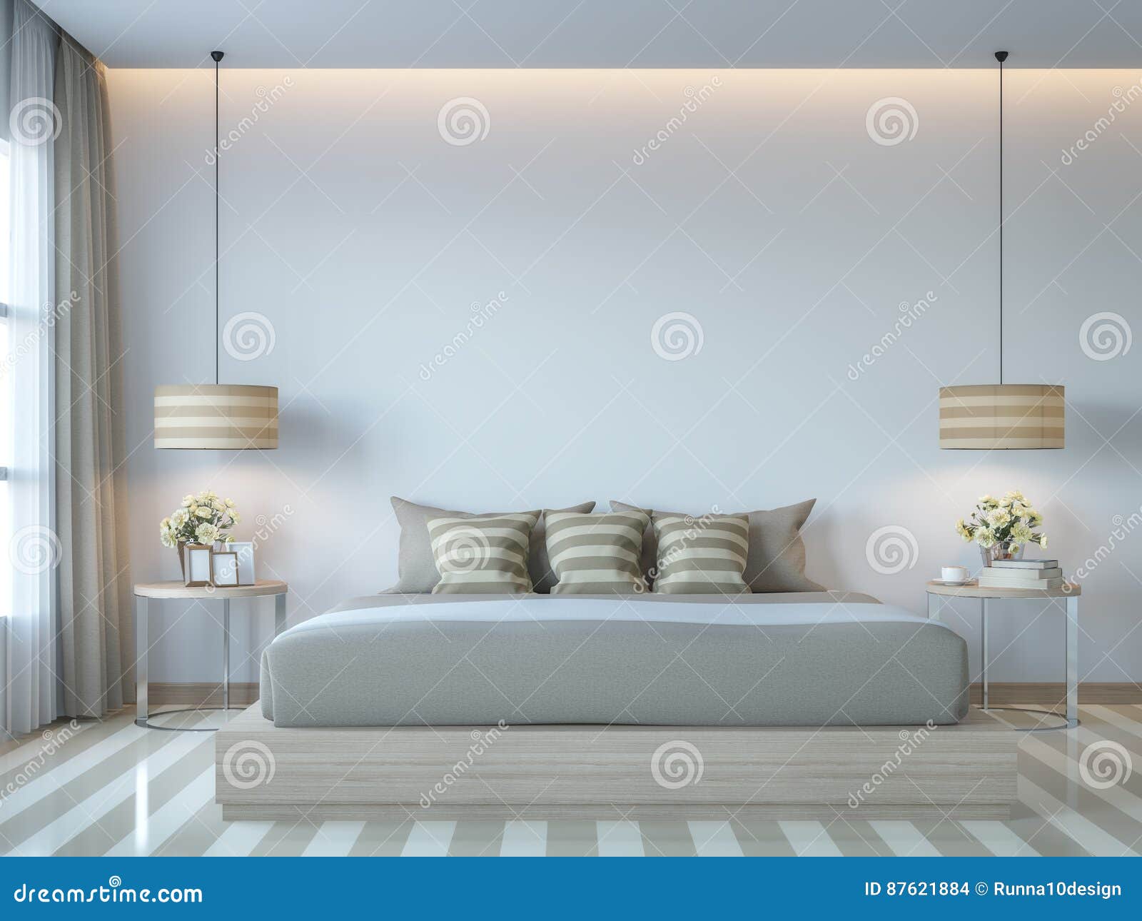 modern white bedroom minimal style 3d rendering image