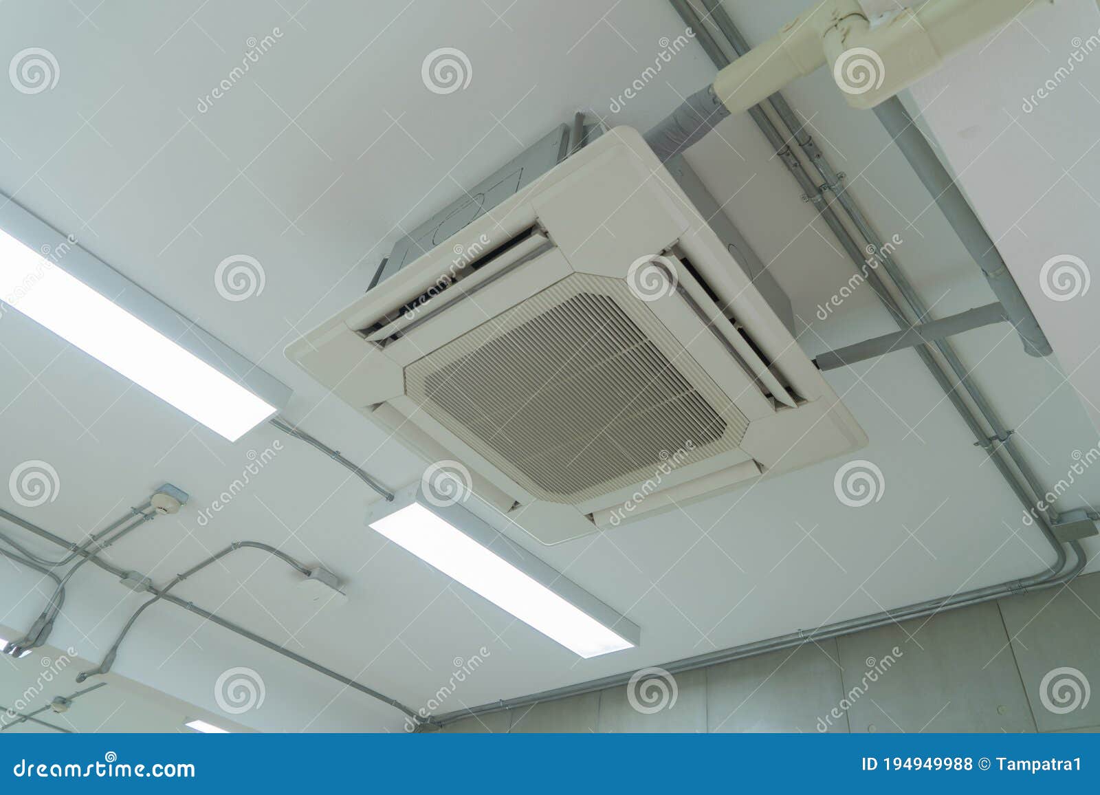 Modern White Ceiling Mounted Cassette Type Air Conditioner In Office Building System Work Ventilation Compressor Stock Photo Image Of Compressor Cool 194949988