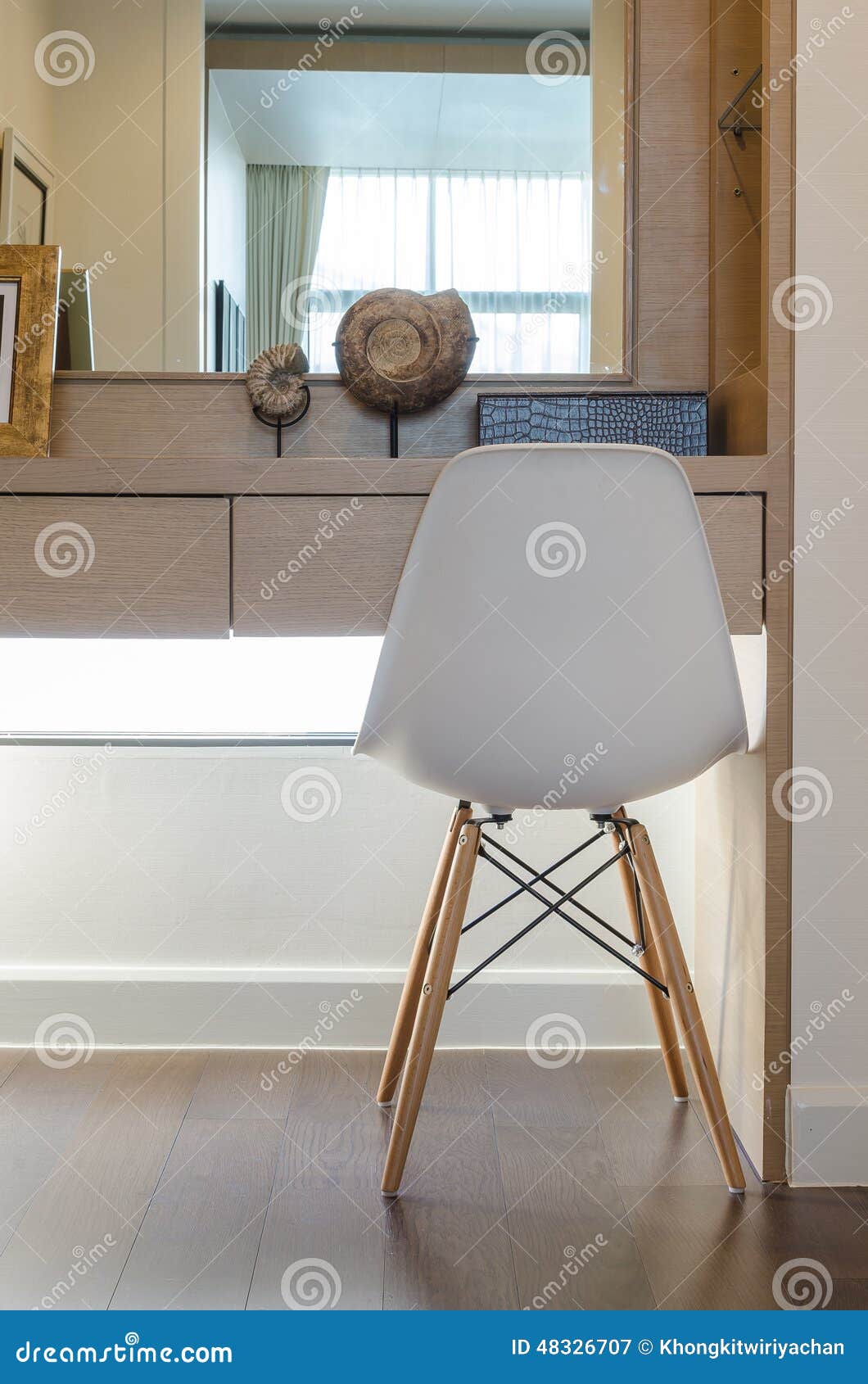 Modern White Chair with Dressing Table Stock Image Image of green