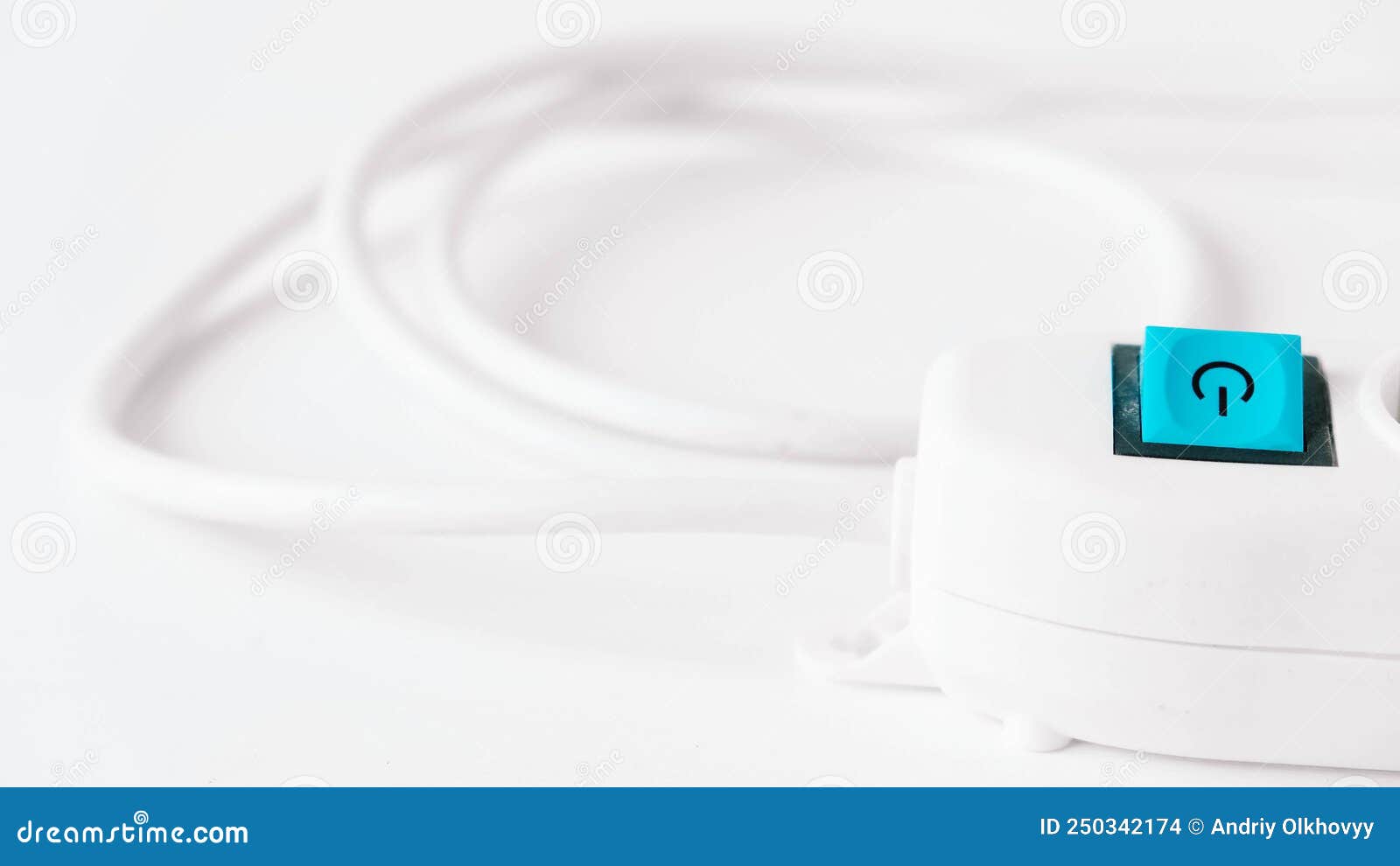 Modern White Electric Extension Cord with a Button on a White