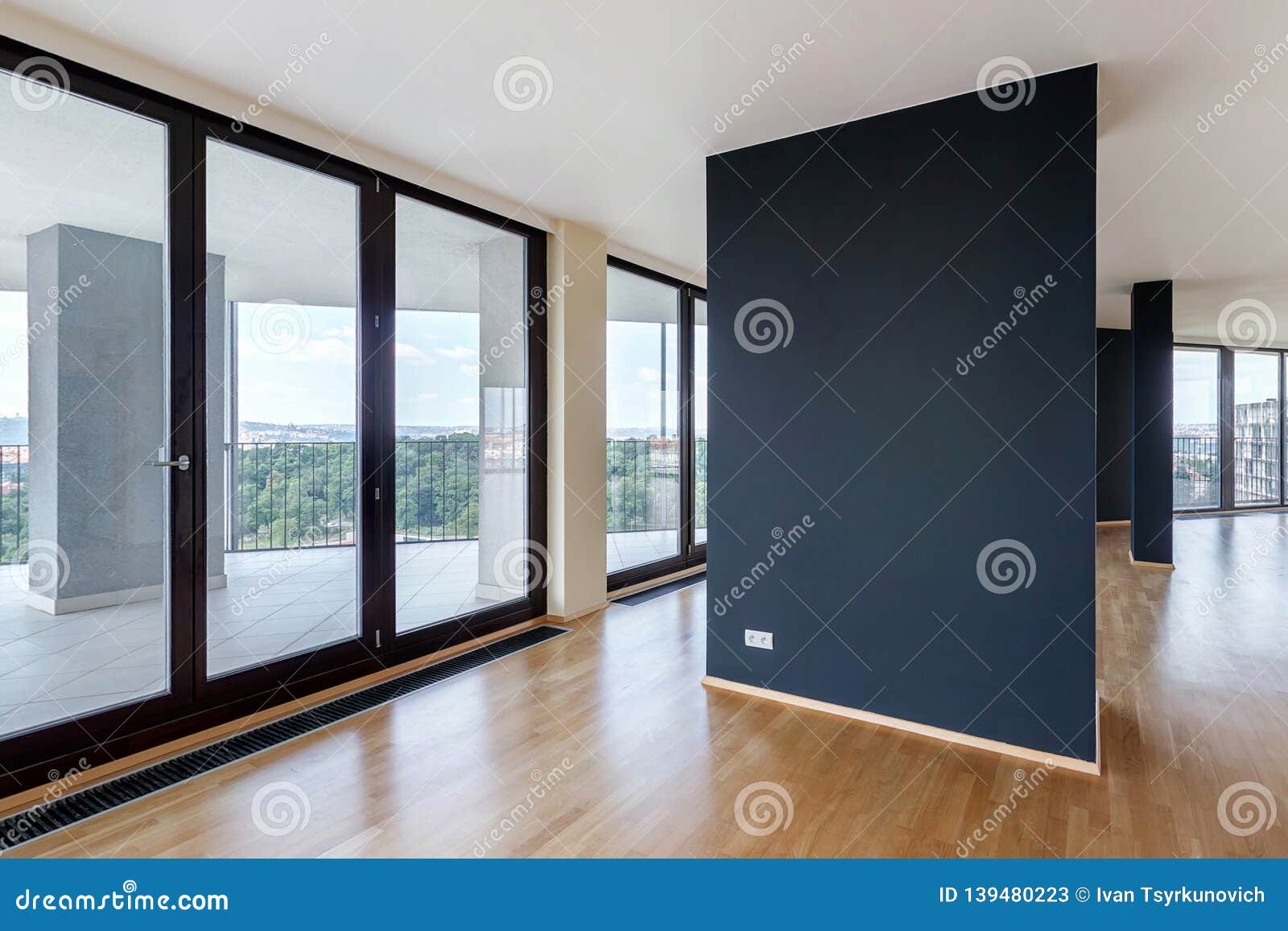 Modern White Empty Loft Apartment Interior With Parquet