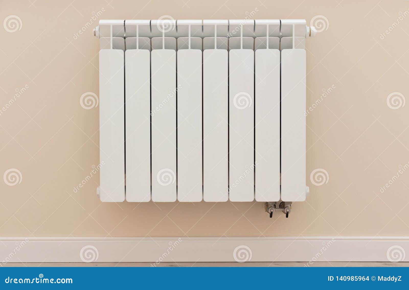 Modern White Heating Radiator on the Wall in Apartment Room, Front View