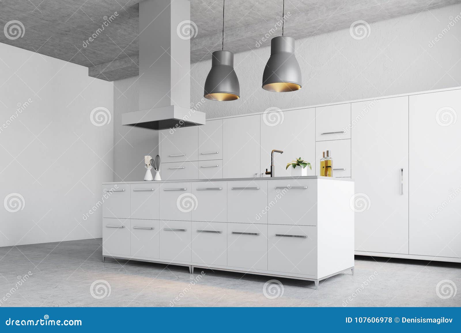 Modern White Kitchen Corner Stock Illustration Illustration Of