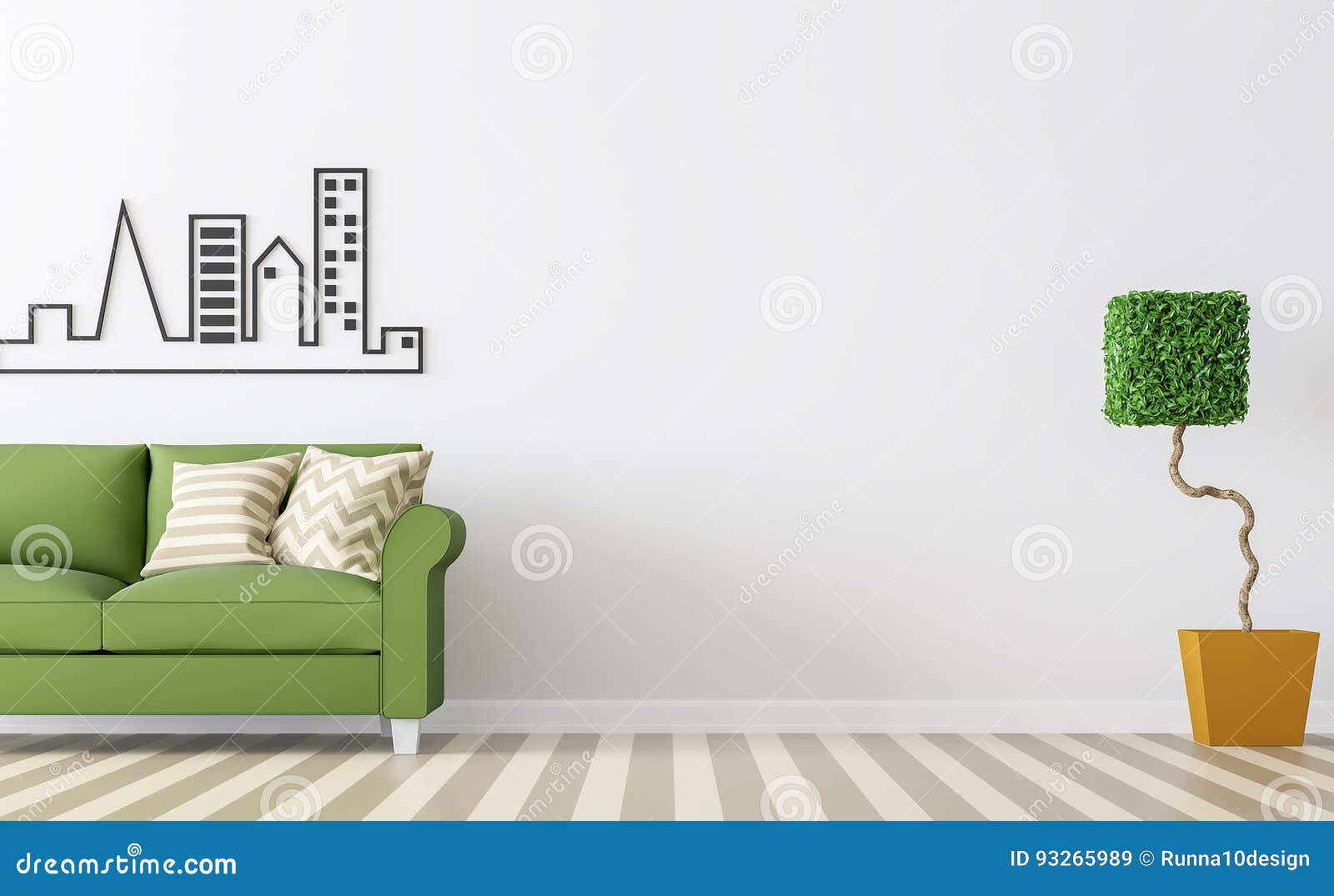 Modern White Living Room Interior With Green Sofa 3d Rendering