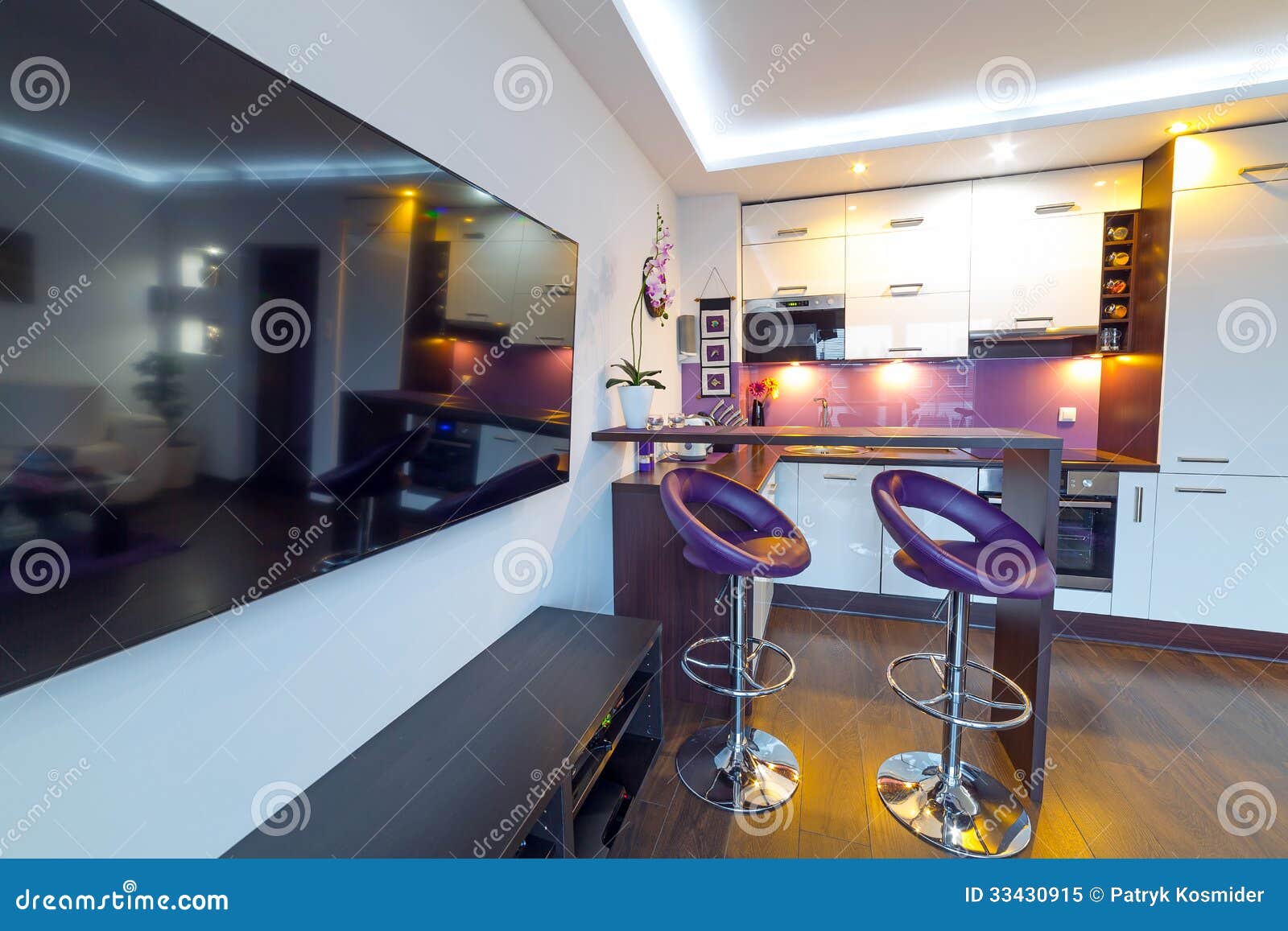 Modern White Living Room with Kitchen Stock Image Image of light
