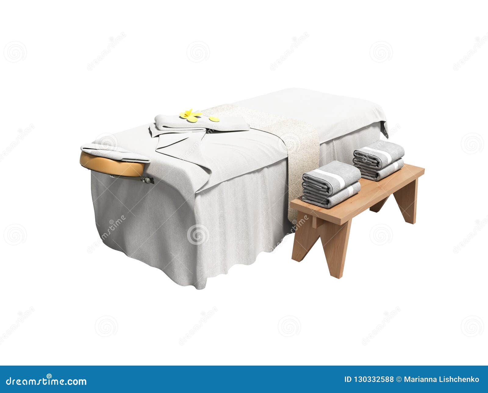 Modern White Massage Bed with Folded Towels Left View 3d Render Stock