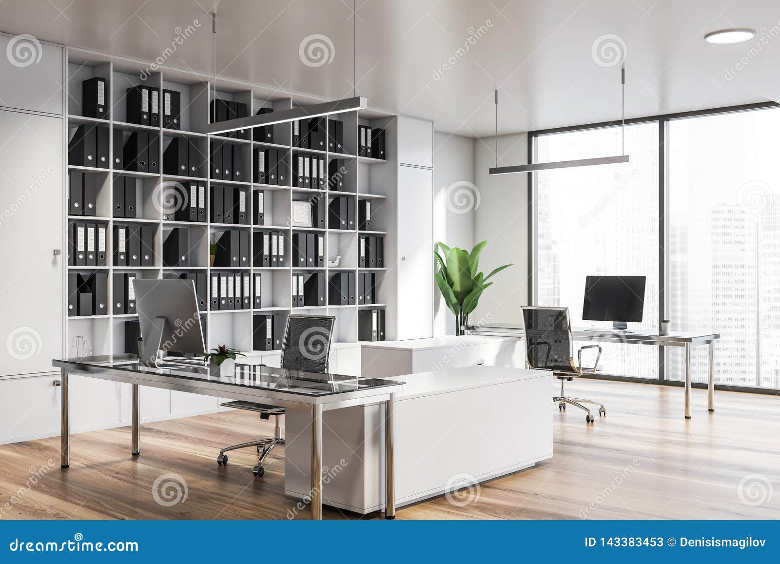 Modern White Office Interior with Furniture Stock Illustration