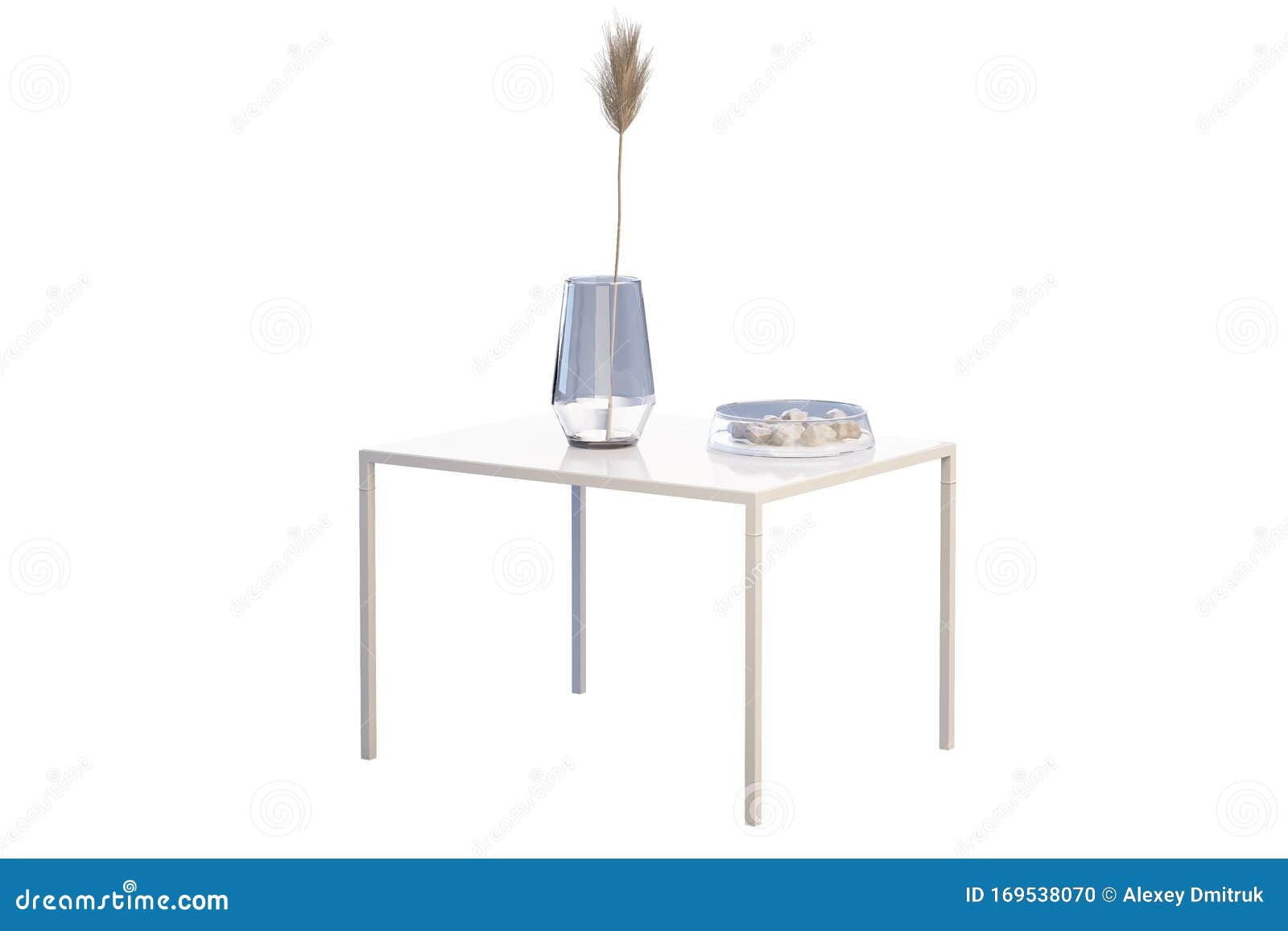 Modern White Rectangular Coffee Table On Thin Legs 3d Render