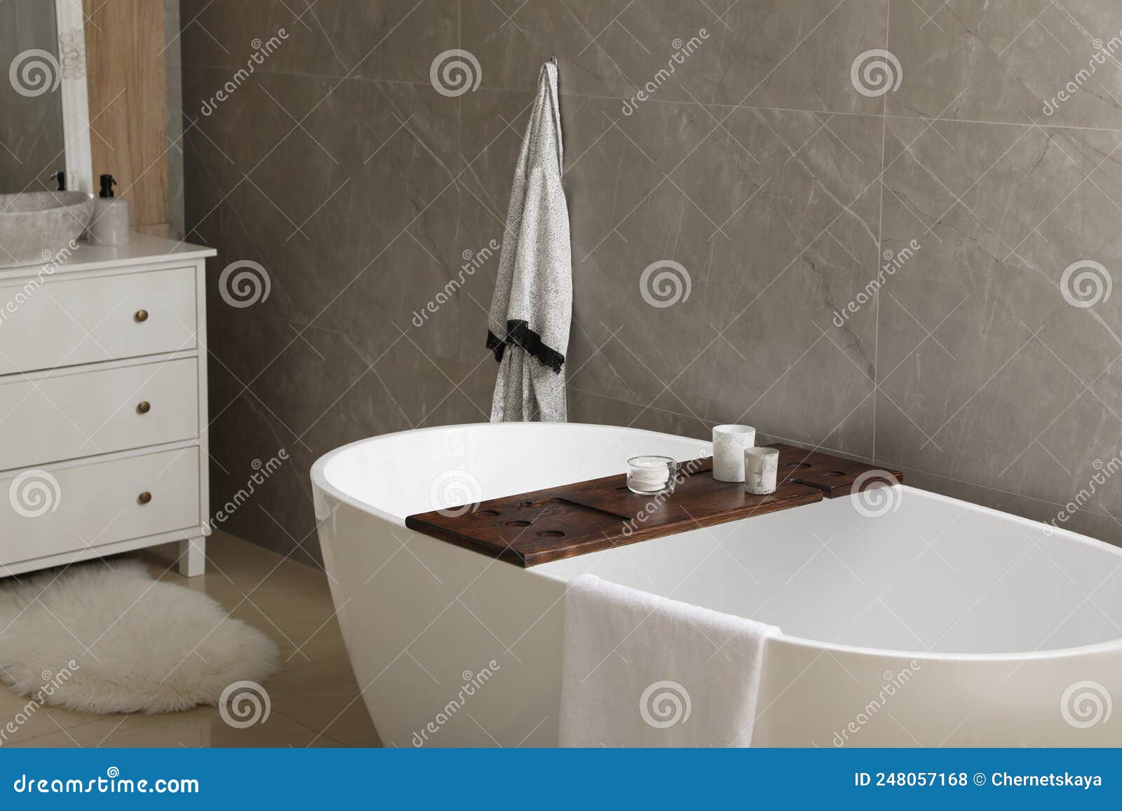 Modern White Tub in Bathroom. Interior Design Stock Photo Image of