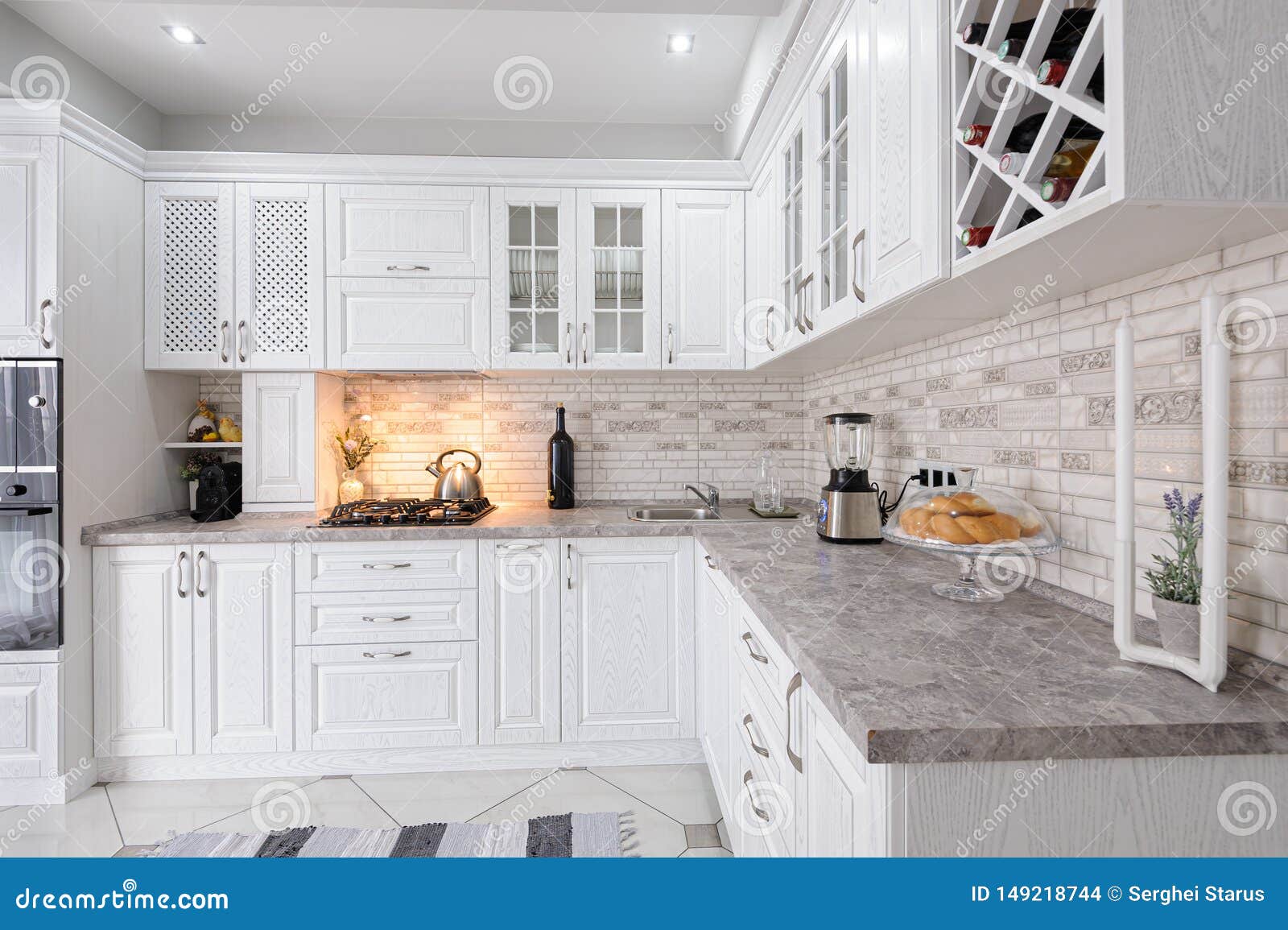 Modern White Wooden Kitchen Interior Stock Photo Image of carpet