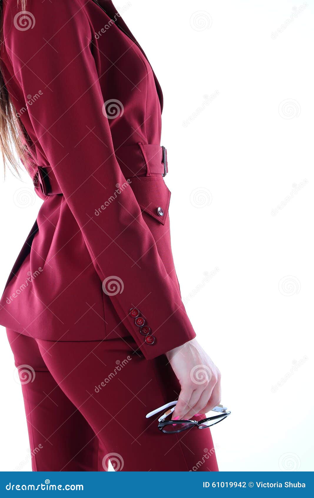 modern wine-colored pantsuit