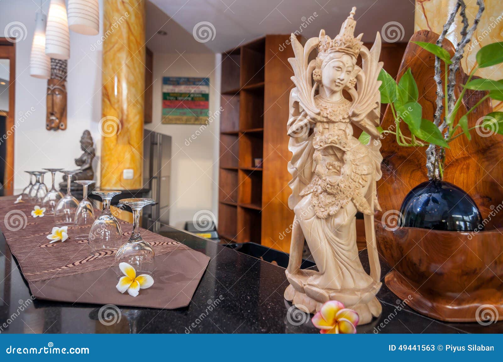Modern Wooden Kitchen with Statue Stock Image Image of leather, bali