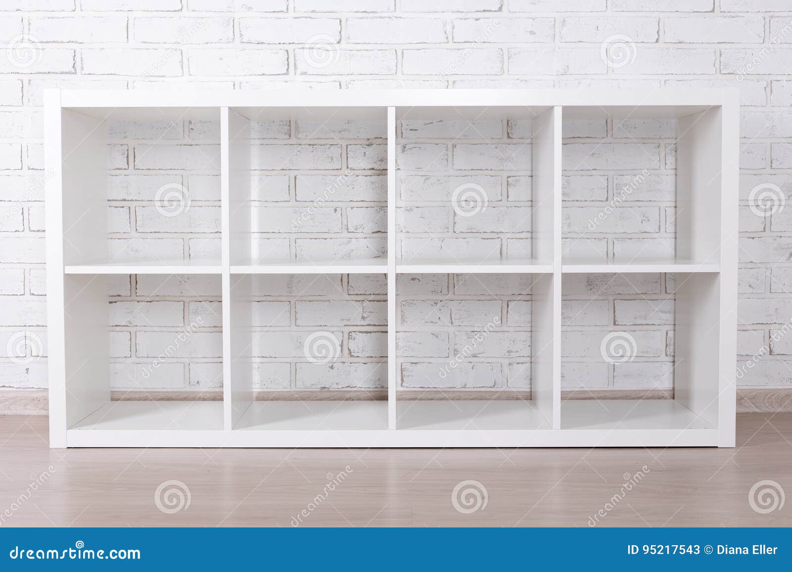 Modern Wooden Shelf Over White Brick Wall Stock Image Image of book, design 95217543