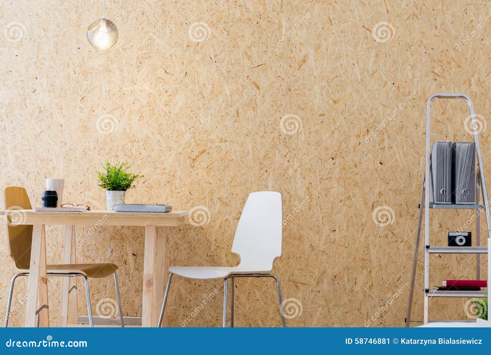Modern Workshop with Wooden Wall Stock Image - Image of imagination