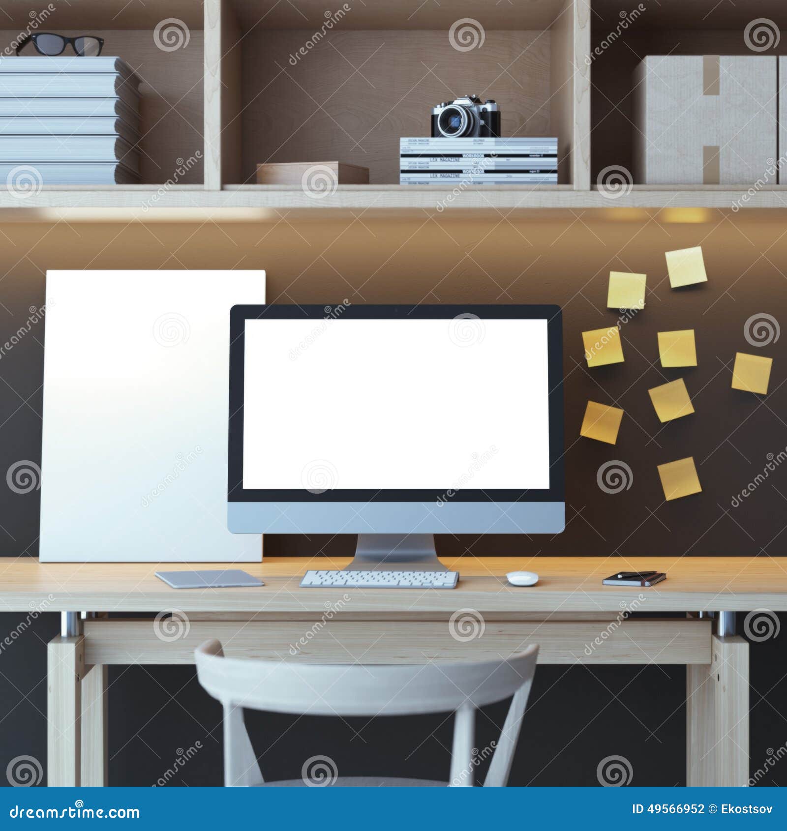 Modern Workspace with Computer Stock Illustration - Illustration of ...