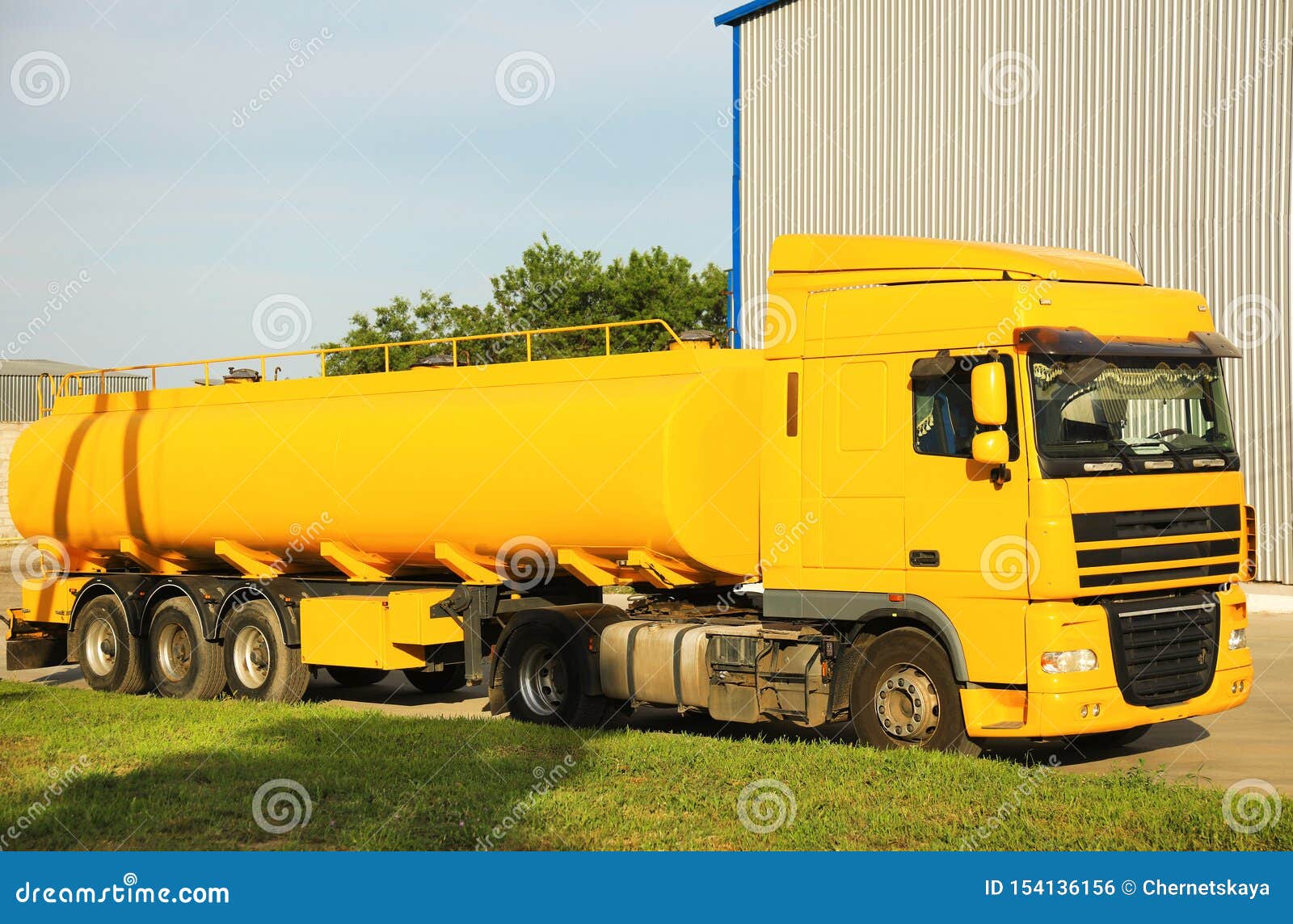 Modern Yellow Truck Parked On Road Stock Photo Image Of Highway