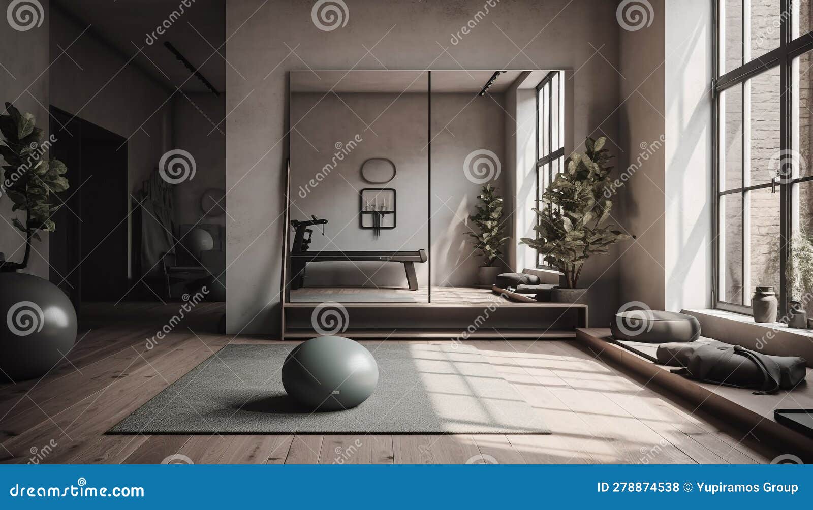 Modern Yoga Studio with Hardwood Flooring and Elegant Decor Generated by AI  Stock Illustration - Illustration of decor, apartment: 278874538