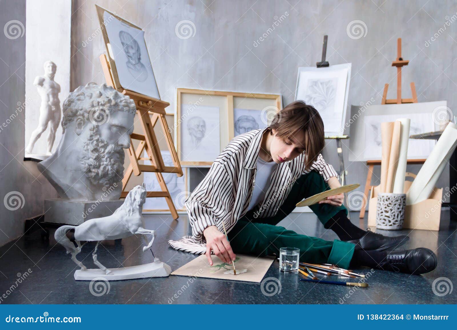 Young Student Artist At Art Workplace Stock Photo Image Of Gypsum