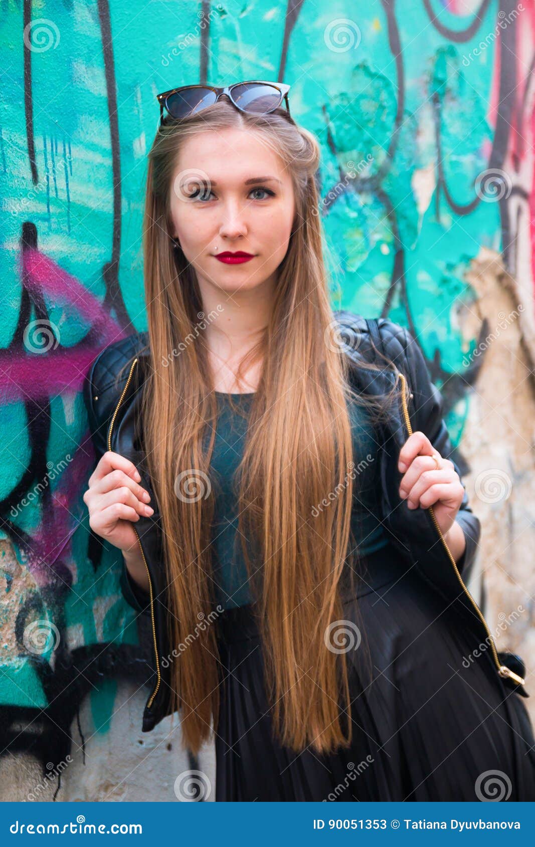 Modern Young Woman Next To Graffiti Wall Stock Image - Image of city ...