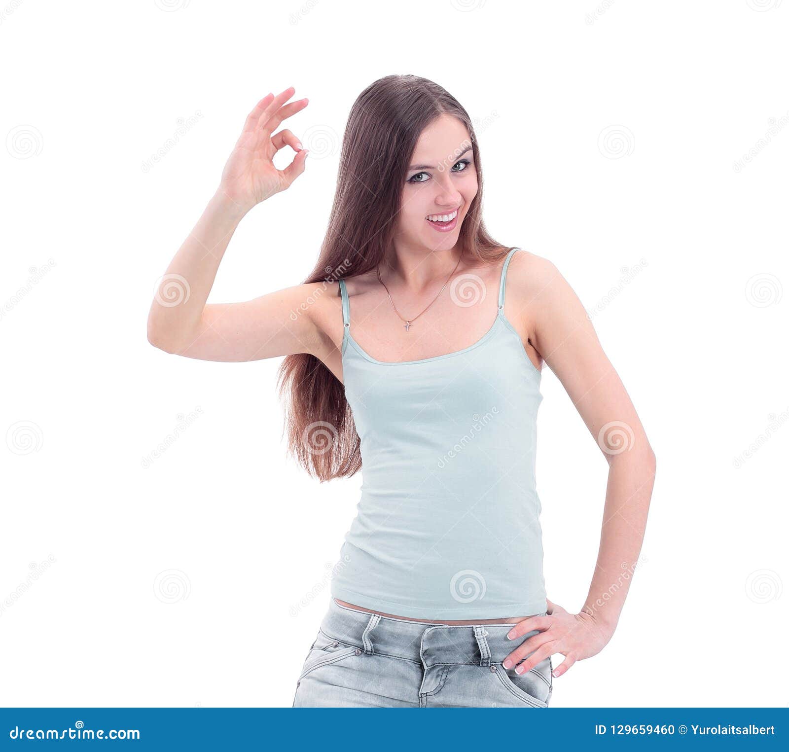 Modern Young Woman Showing the OK Sign Stock Photo - Image of person ...