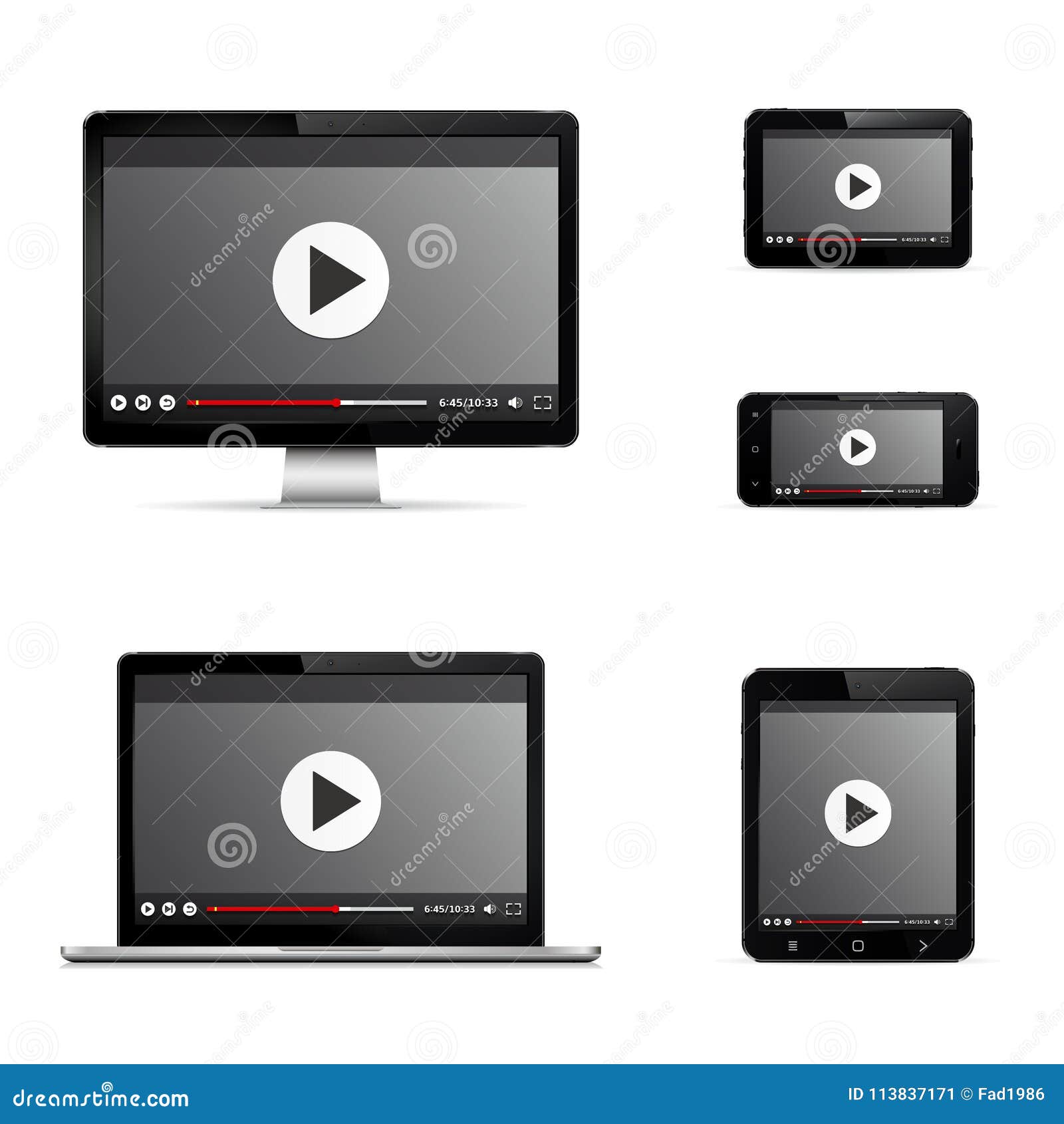 Moderne Digitale Gerate Mit Netzvideo Player Auf Schirm Vektor Abbildung Illustration Von Digitale Moderne